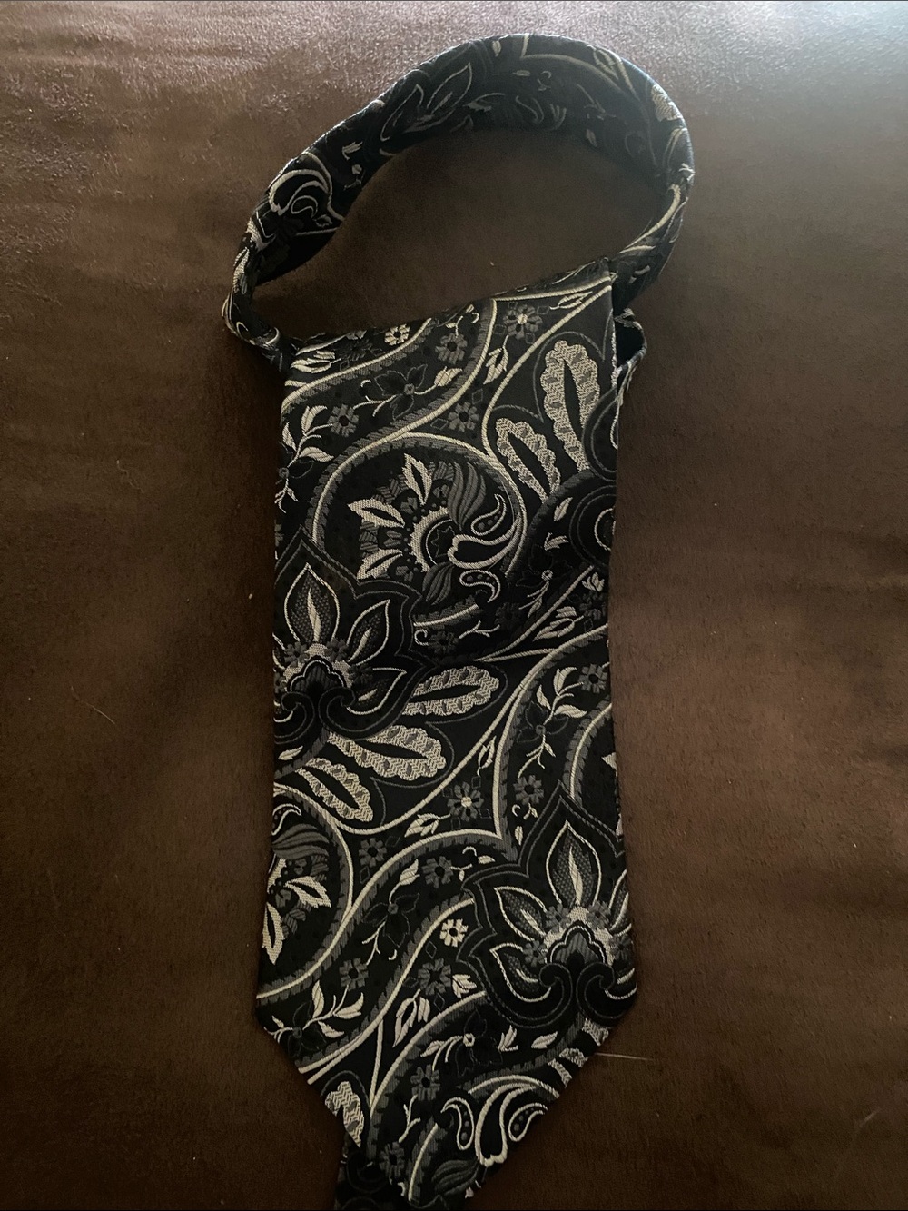 Lord & Taylor Black Paisley Tie with Silver Pattern